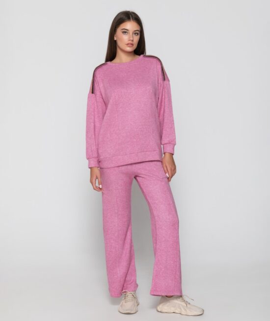 Captivated 8081 longline sweatshirt & 8085 wide leg pants pink front