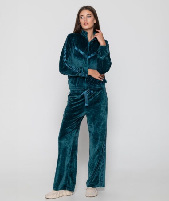 Devoted 8051 zip sweatshirt & 8055 wide leg pants blue close cut