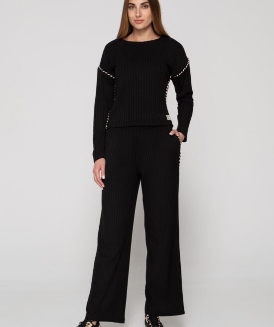 Elevated 8060 t shirt long sleeves & 8064 wide leg pants black front