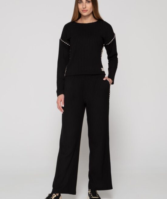 Elevated 8060 t shirt long sleeves & 8064 wide leg pants black front